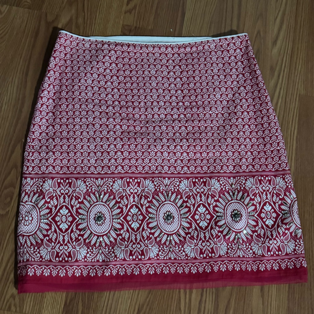 Elie Tahari Red Floral‎ Rhinestone Embellished Motif Size M/P Bohemian Festive